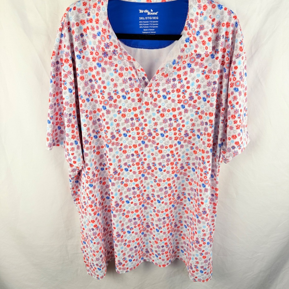 Birdie Bound Red White Blue Fireworks Pattern Golf Polo 3XL‎ Breathable